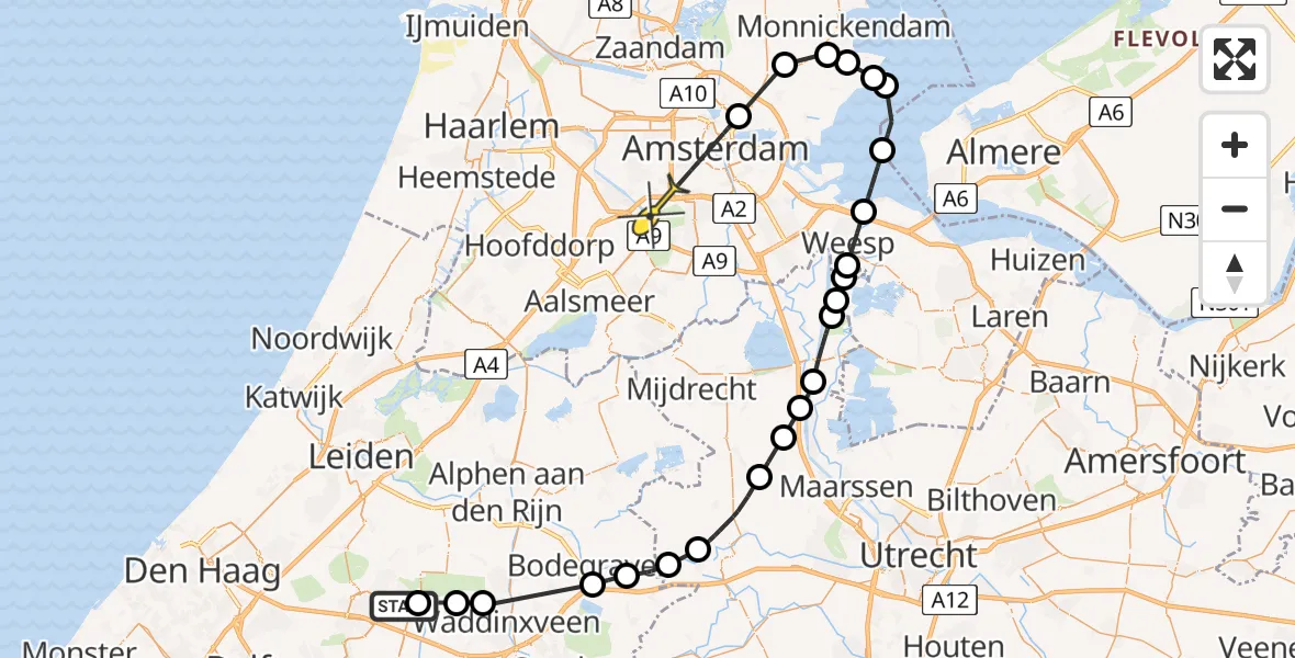 Routekaart van de vlucht: Politieheli naar Amsterdam, Nieuwe Hoefweg