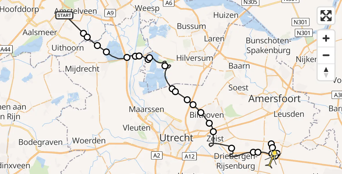 Routekaart van de vlucht: Politieheli naar Maarsbergen, Molenspad