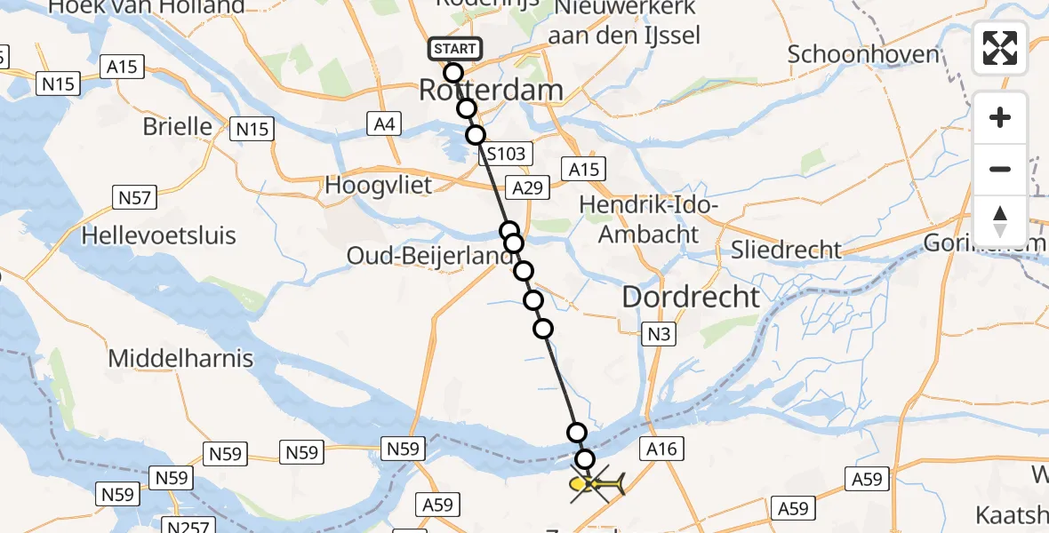 Routekaart van de vlucht: Lifeliner 2 naar Moerdijk, Kastrupbaan