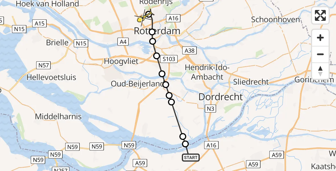 Routekaart van de vlucht: Lifeliner 2 naar Rotterdam The Hague Airport, Middenweg