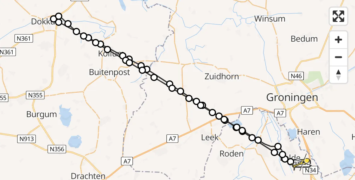 Routekaart van de vlucht: Lifeliner 4 naar Groningen Airport Eelde, Molenweg