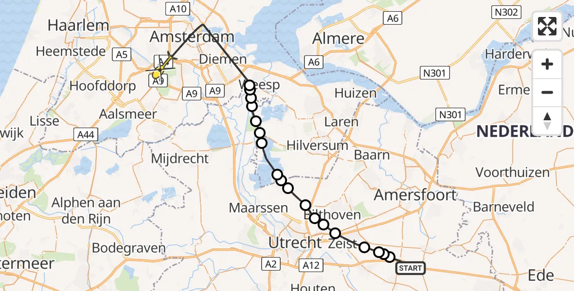 Routekaart van de vlucht: Politieheli naar Amsterdam, Esdoornlaan