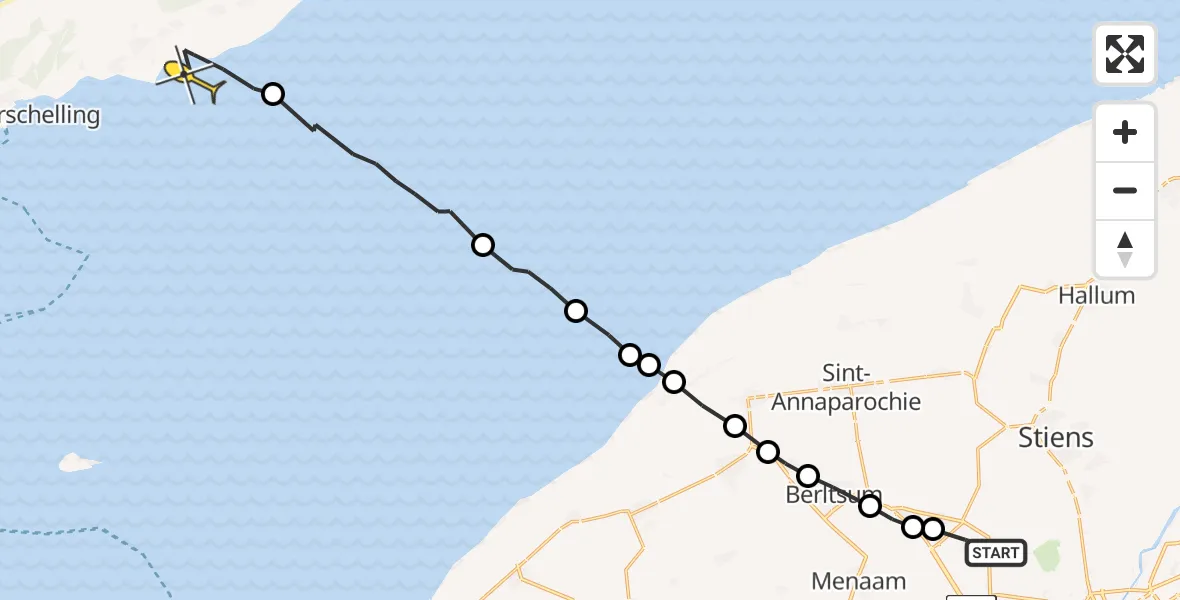Routekaart van de vlucht: Ambulanceheli naar Formerum, Harnedyk