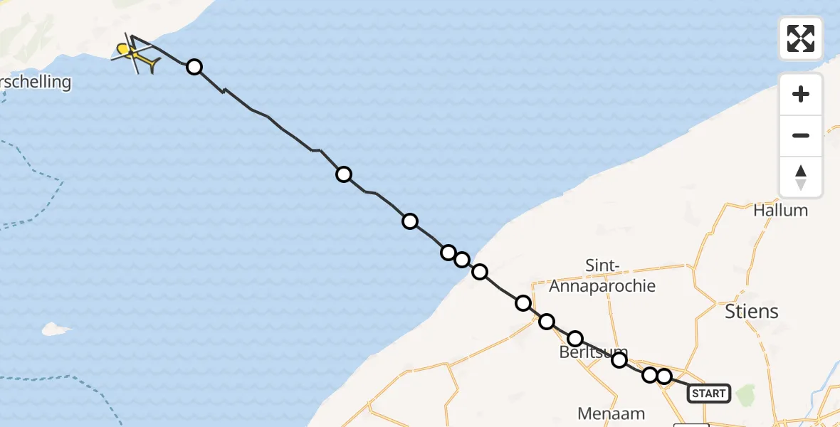 Routekaart van de vlucht: Ambulancehelikopter naar Formerum, Harnedyk