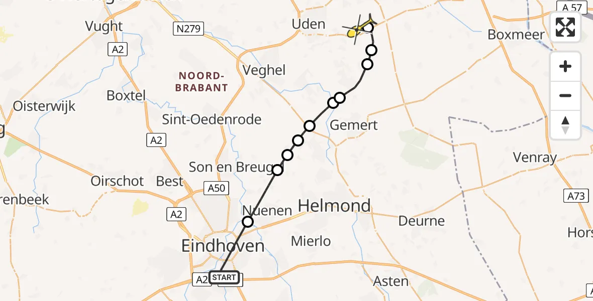 Routekaart van de vlucht: Lifeliner 3 naar Vliegbasis Volkel, Antoon Coolenlaan