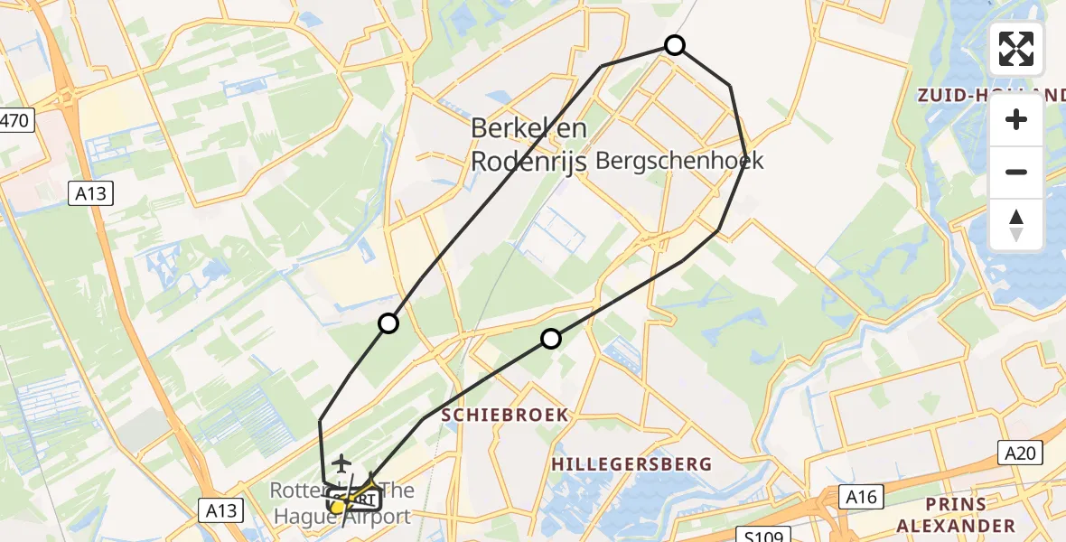 Routekaart van de vlucht: Lifeliner 2 naar Rotterdam The Hague Airport, A16 Rotterdam