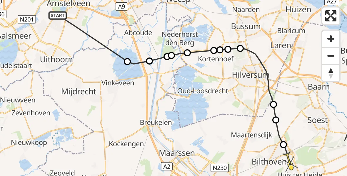 Routekaart van de vlucht: Politieheli naar Bosch en Duin, Brink