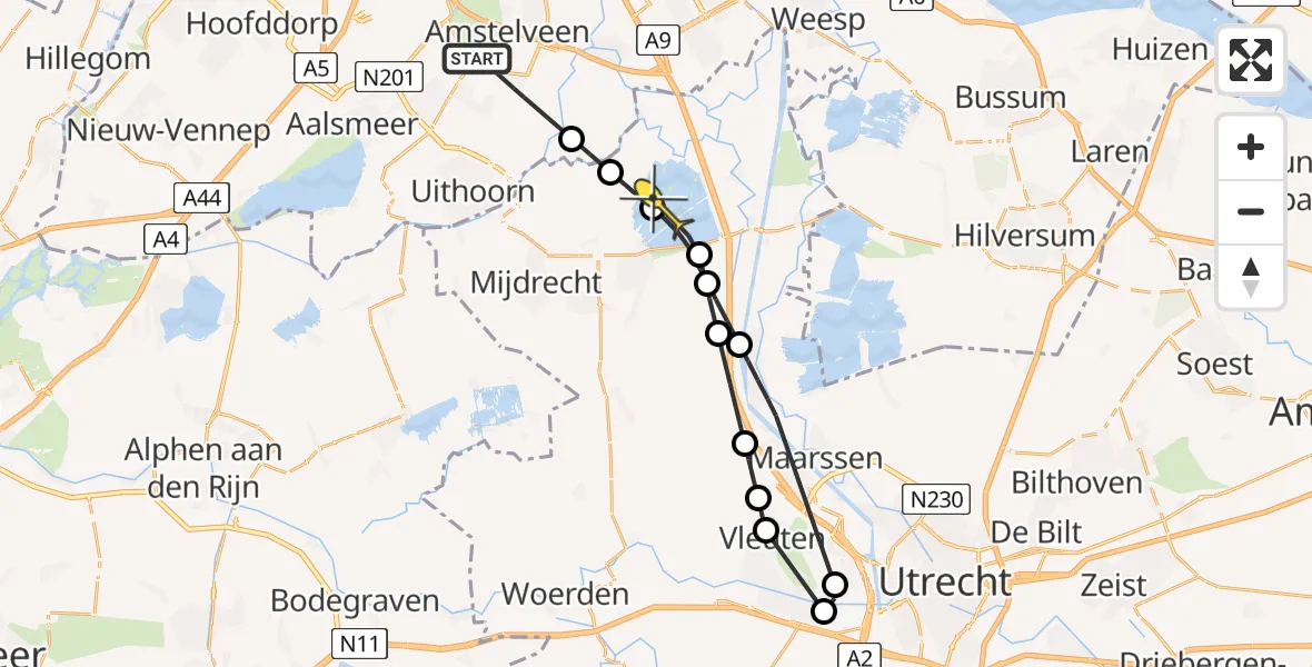 Routekaart van de vlucht: Politieheli naar Vinkeveen, Dr. Willem Dreesweg