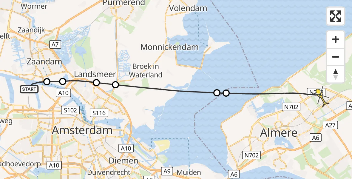 Routekaart van de vlucht: Lifeliner 1 naar Almere, Hemkade