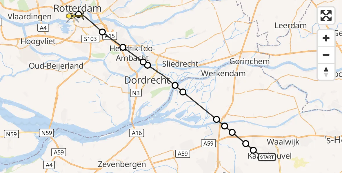 Routekaart van de vlucht: Lifeliner 2 naar Erasmus MC, Erasstraat