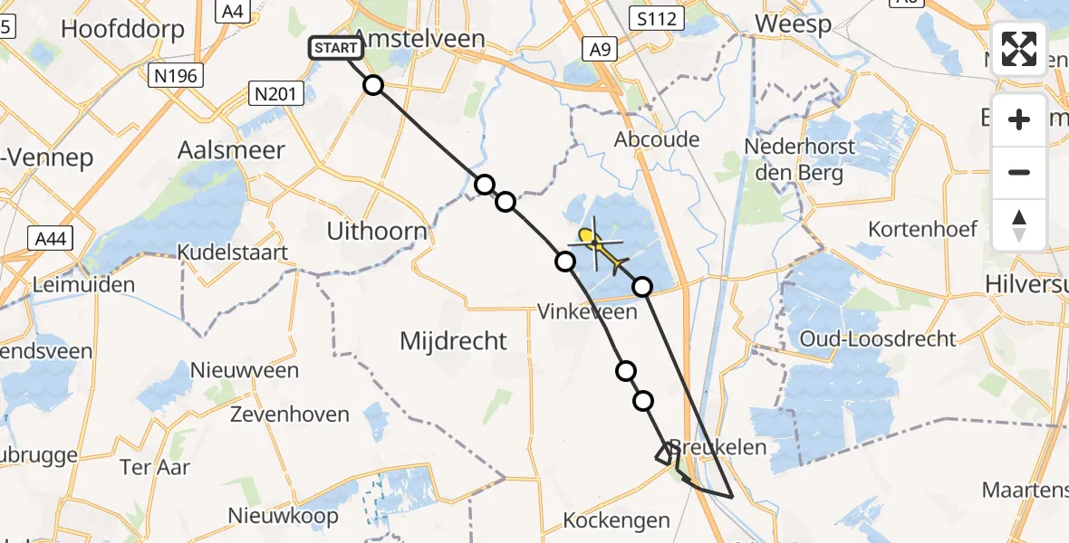 Routekaart van de vlucht: Politieheli naar Vinkeveen, Rietwijkeroordweg