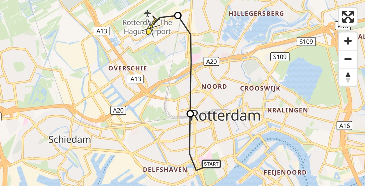 Routekaart van de vlucht: Lifeliner 2 naar Rotterdam The Hague Airport, Claes de Vrieselaan