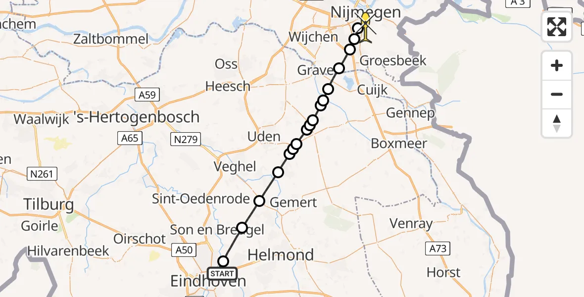 Routekaart van de vlucht: Lifeliner 3 naar Radboud Universitair Medisch Centrum, van Oldenbarneveltlaan