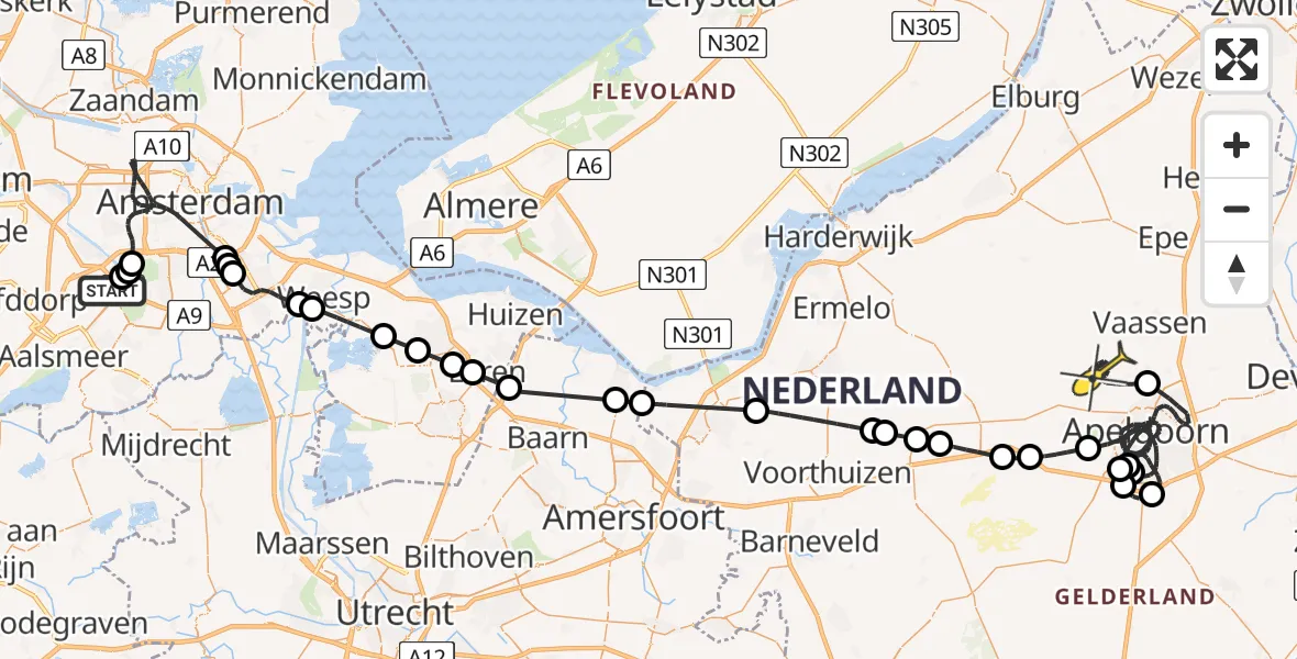 Routekaart van de vlucht: Politieheli naar Wenum Wiesel, Nieuwemeerdijk