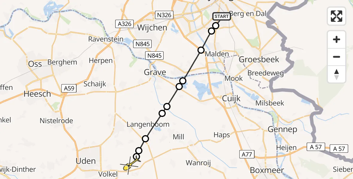 Routekaart van de vlucht: Lifeliner 3 naar Vliegbasis Volkel, Einsteinstraat