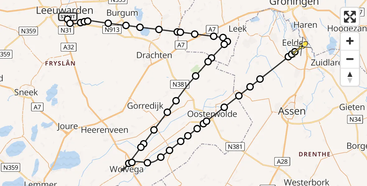 Routekaart van de vlucht: Lifeliner 4 naar Groningen Airport Eelde, Buorren