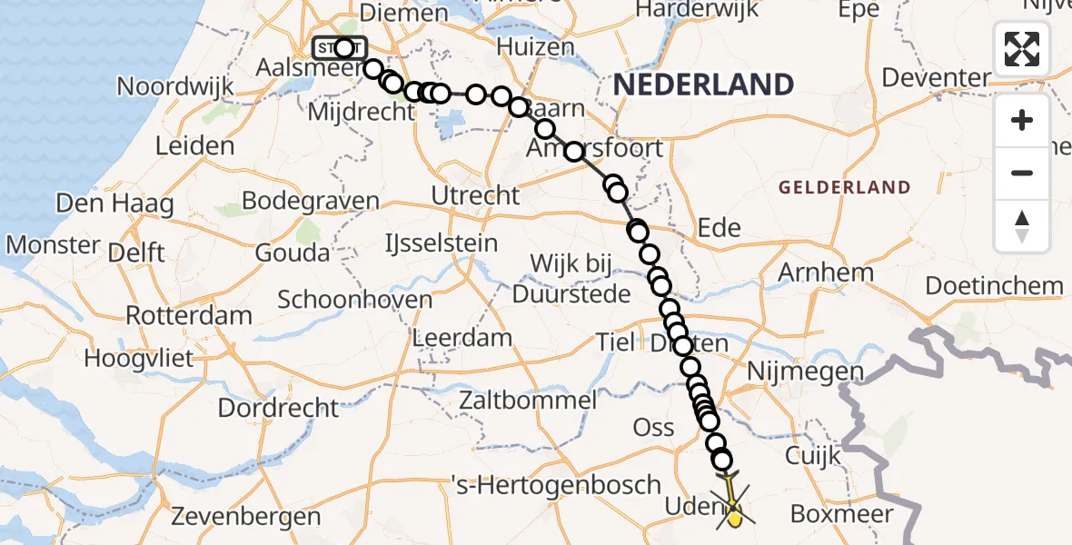 Routekaart van de vlucht: Politieheli naar Vliegbasis Volkel, Zetterij