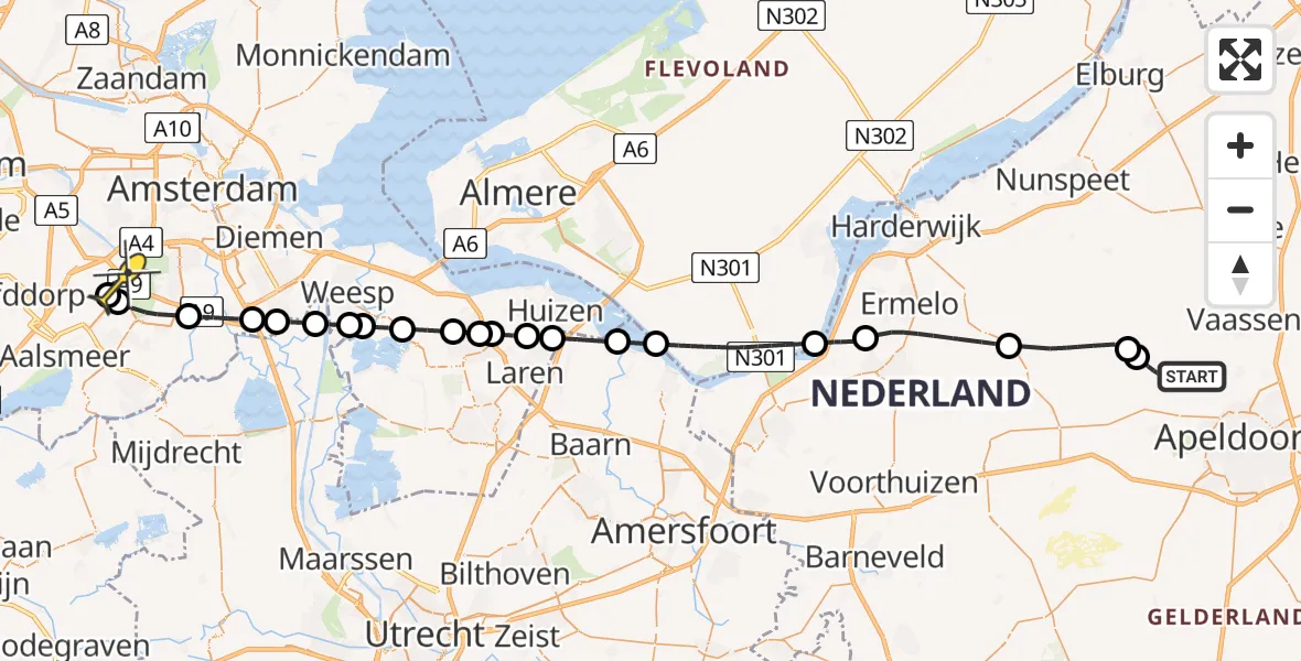 Routekaart van de vlucht: Politieheli naar Schiphol, Wieselseweg