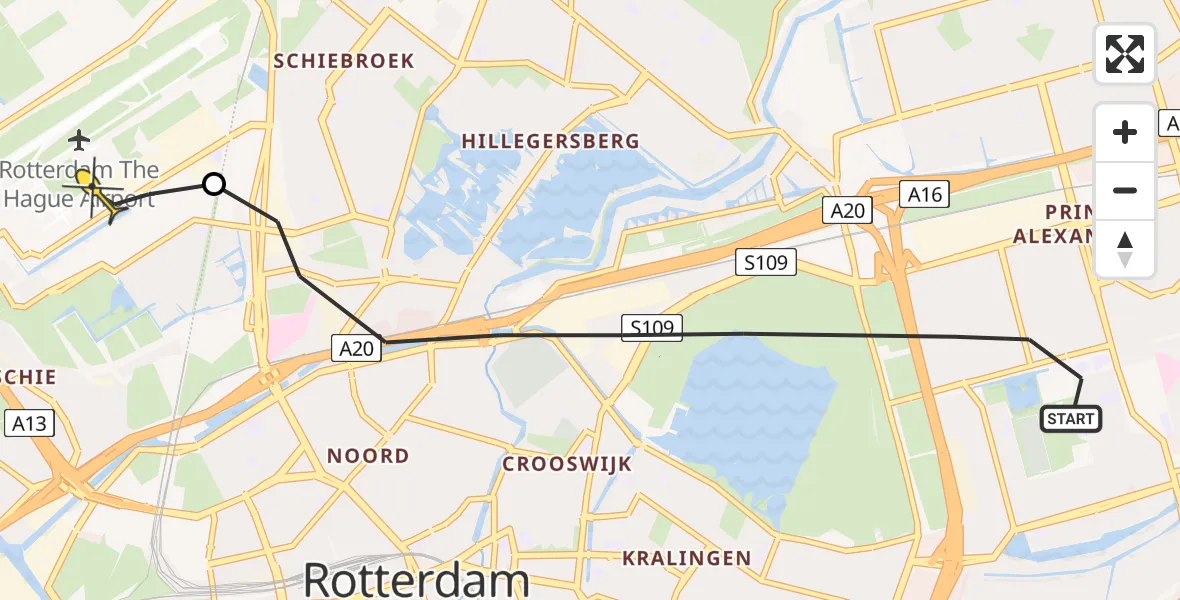 Routekaart van de vlucht: Lifeliner 2 naar Rotterdam The Hague Airport, Lagelandsepad