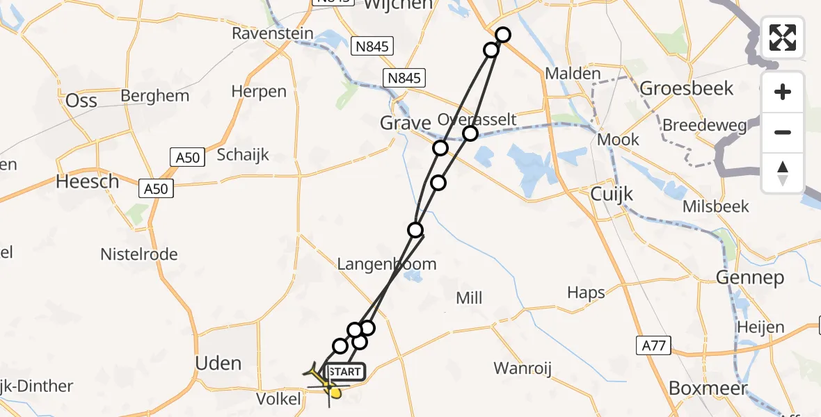 Routekaart van de vlucht: Lifeliner 3 naar Vliegbasis Volkel, Trentsedijk