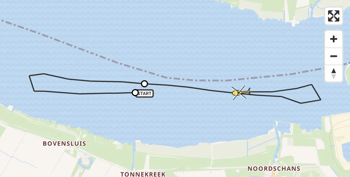 Routekaart van de vlucht: Kustwachthelikopter naar Klundert, Noordschans