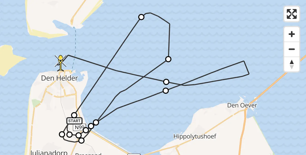 Routekaart van de vlucht: Kustwachthelikopter naar Den Helder, Middenvliet