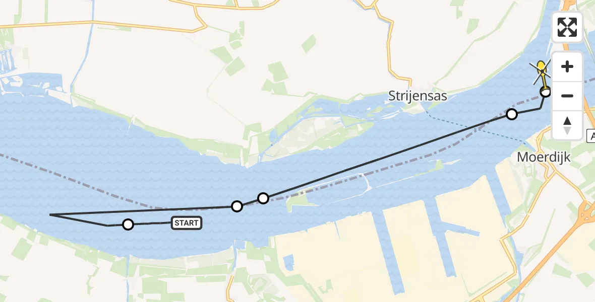 Routekaart van de vlucht: Kustwachthelikopter naar Dordrecht, Noordschans