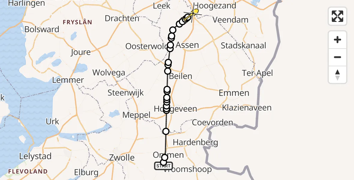 Routekaart van de vlucht: Lifeliner 4 naar Groningen Airport Eelde, Vlierdijk
