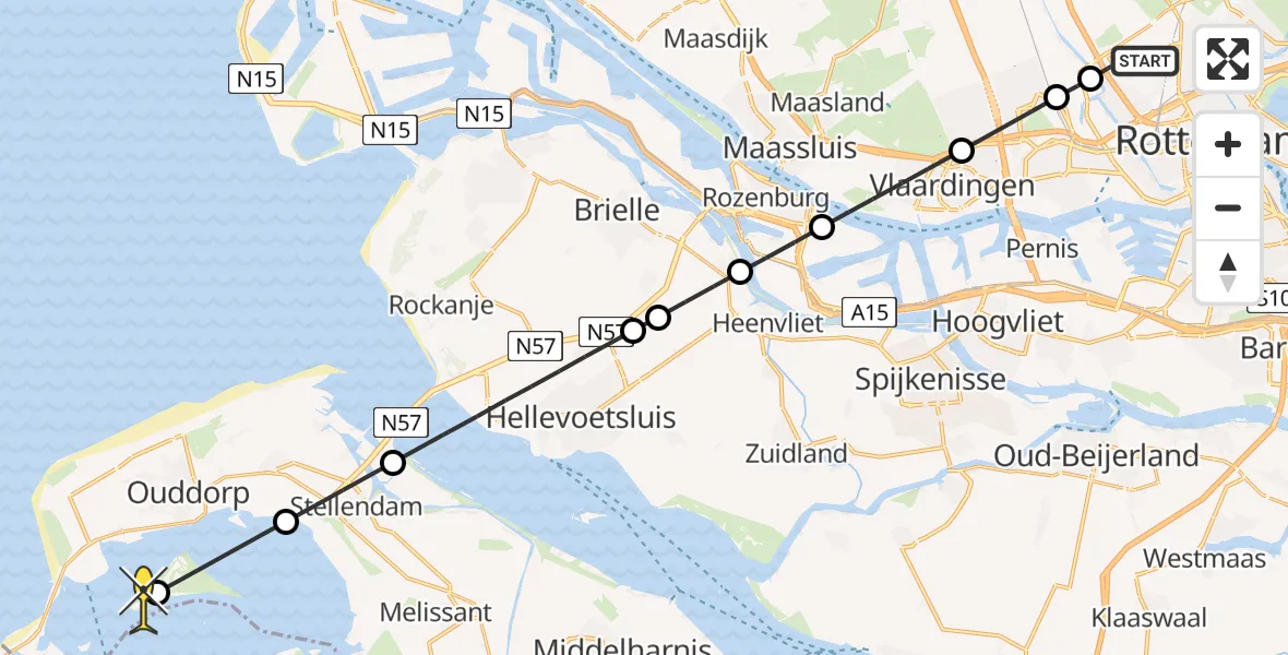 Routekaart van de vlucht: Lifeliner 2 naar Ouddorp, Otterdijk