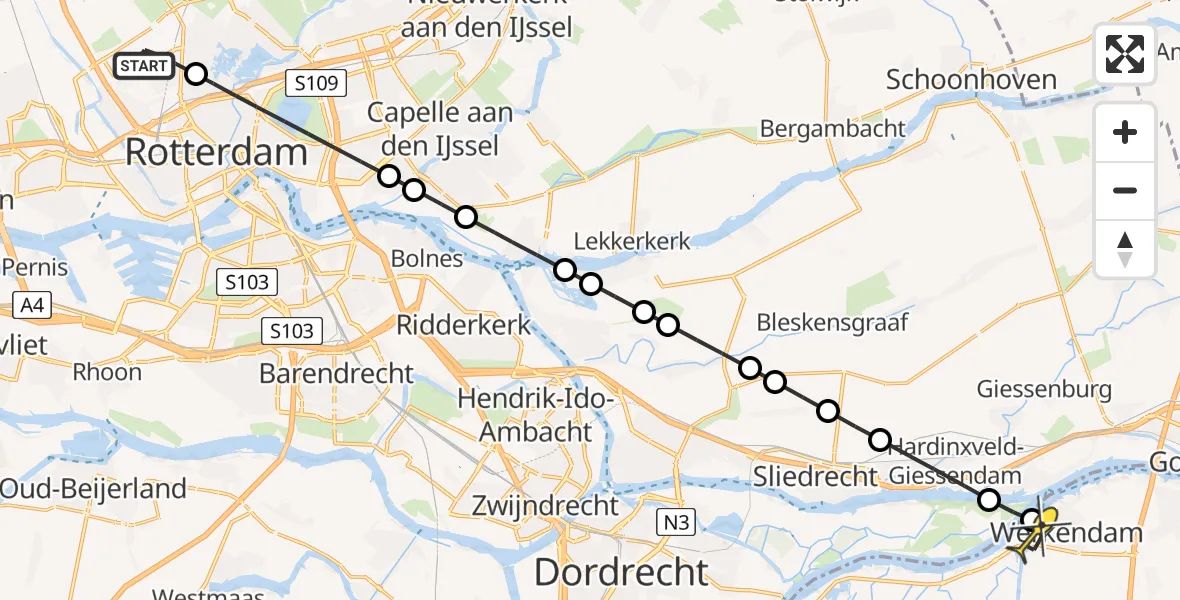 Routekaart van de vlucht: Lifeliner 2 naar Werkendam, Willemijn van der Gootpad