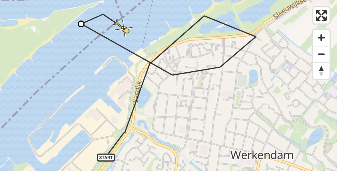 Routekaart van de vlucht: Lifeliner 2 naar Werkendam, Sasdijk