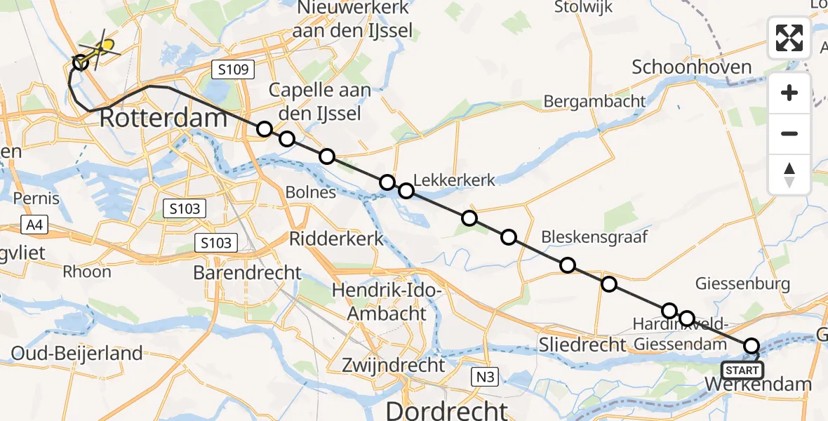 Routekaart van de vlucht: Lifeliner 2 naar Rotterdam The Hague Airport, Sleeuwijksedijk