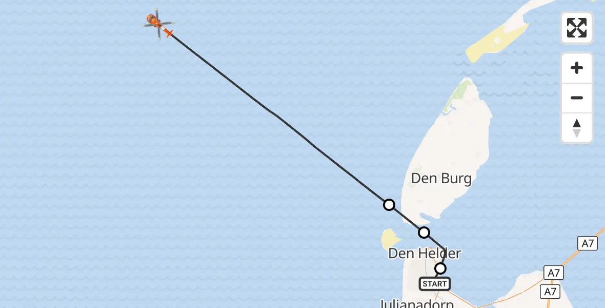 Vluchtroute Kustwachthelikopter Vliegveld De Kooy - , 05 september 2024, 04:24