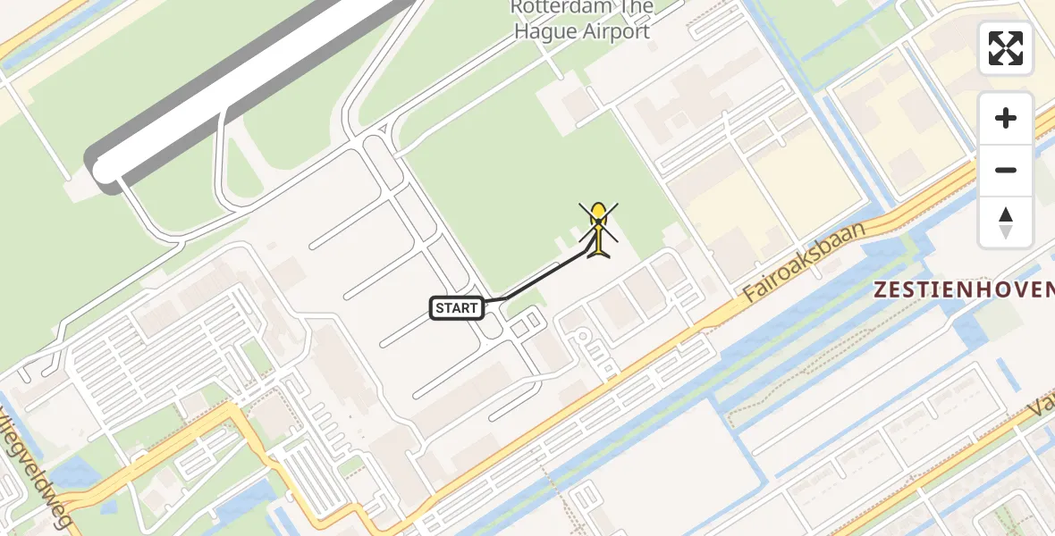 Routekaart van de vlucht: Politiehelikopter naar Rotterdam The Hague Airport, Fairoaksbaan