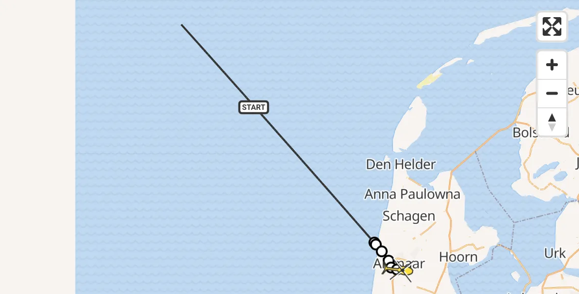 Routekaart van de vlucht: Kustwachthelikopter naar Alkmaar, Parelweg