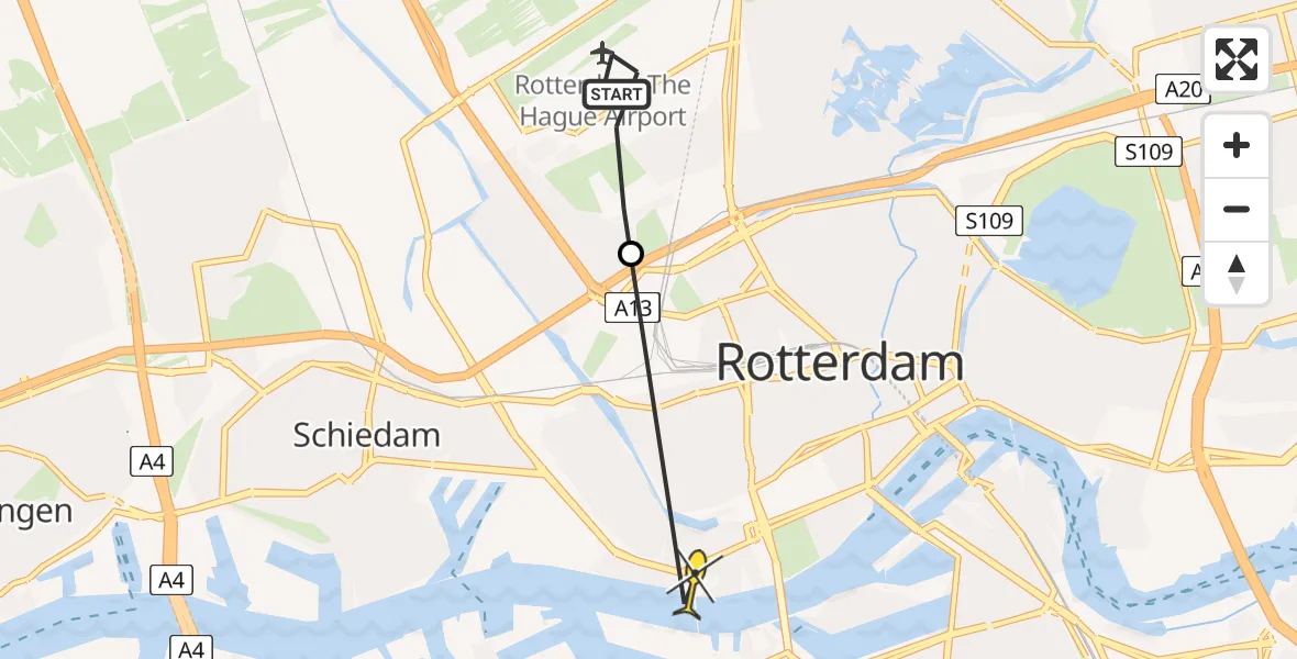 Routekaart van de vlucht: Lifeliner 2 naar Rotterdam, Fairoaksbaan