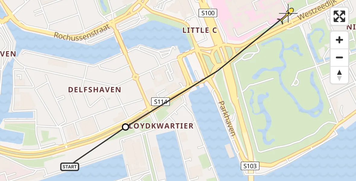 Routekaart van de vlucht: Lifeliner 2 naar Erasmus MC, Westzeedijk