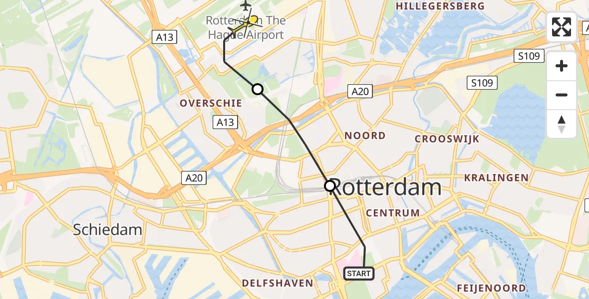 Routekaart van de vlucht: Lifeliner 2 naar Rotterdam The Hague Airport, Gaffelstraat