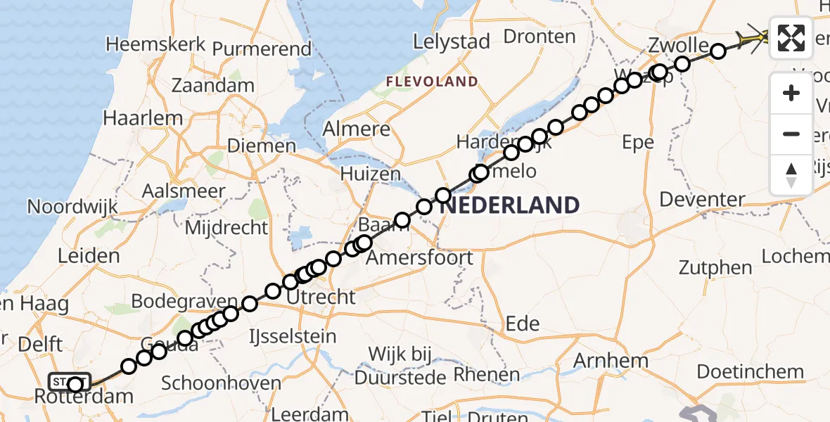 Routekaart van de vlucht: Politieheli naar Dalfsen, Edward Jennerhof