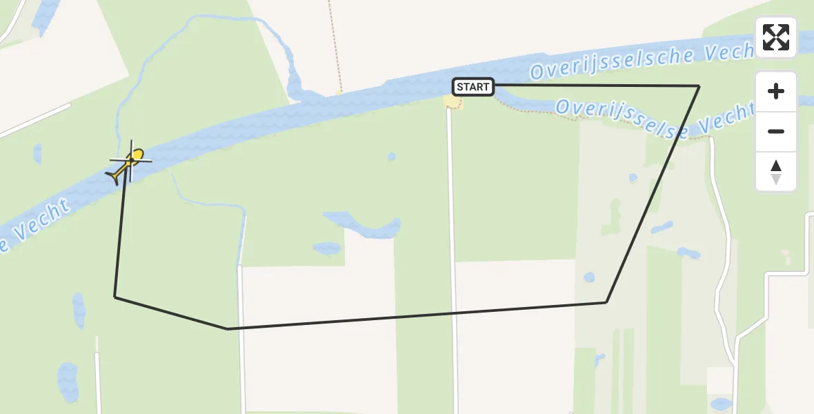 Routekaart van de vlucht: Politiehelikopter naar Dalfsen, Driehoeksweg