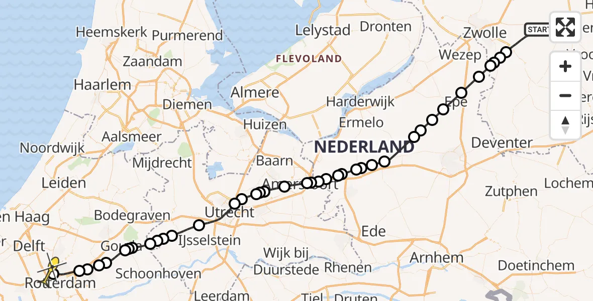 Routekaart van de vlucht: Politieheli naar Rotterdam The Hague Airport, Struinpad Hessum