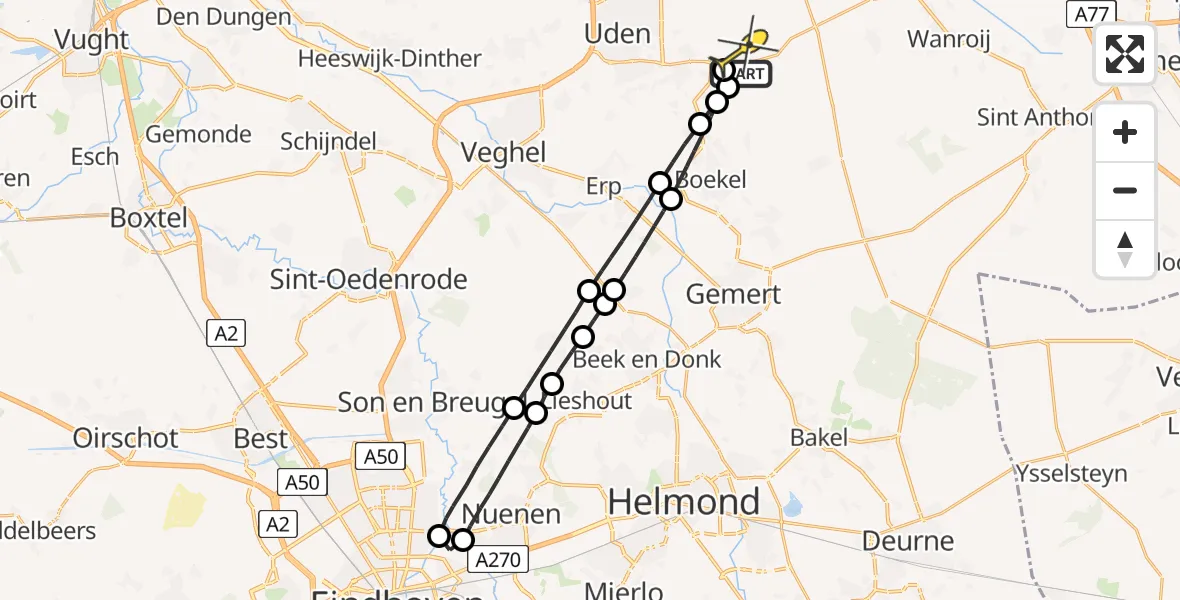 Routekaart van de vlucht: Lifeliner 3 naar Vliegbasis Volkel, Heikantstraat