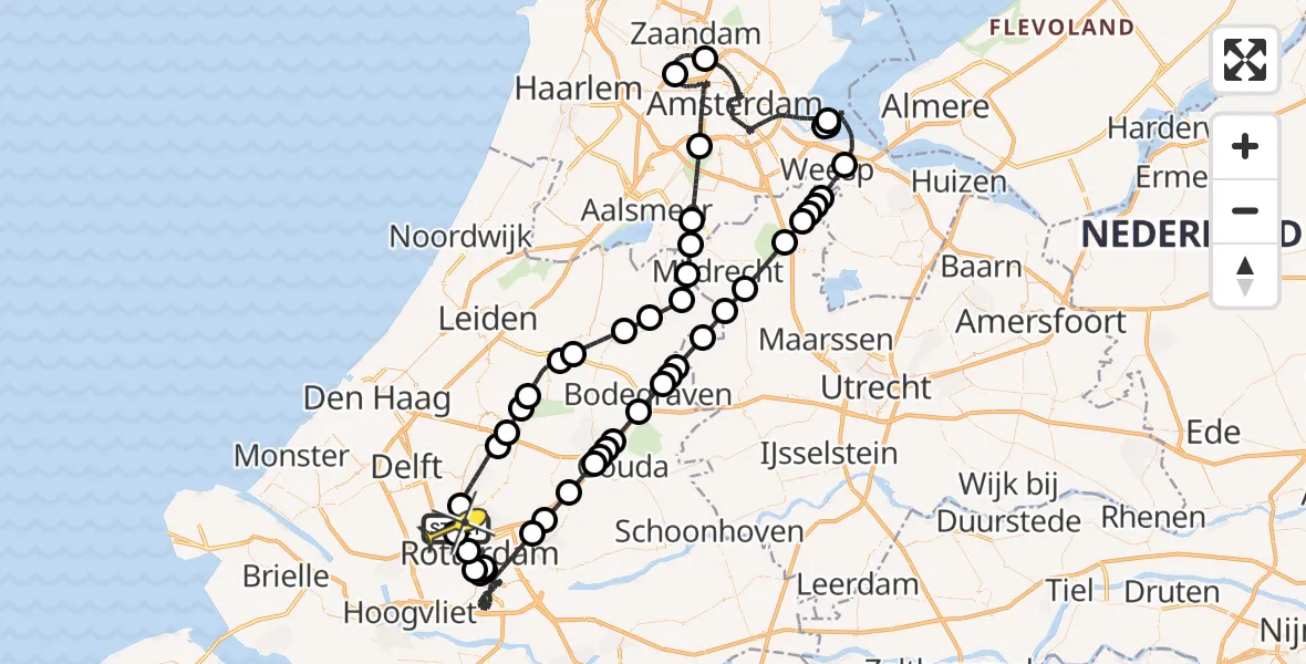 Routekaart van de vlucht: Politieheli naar Rotterdam The Hague Airport, Fornebubaan