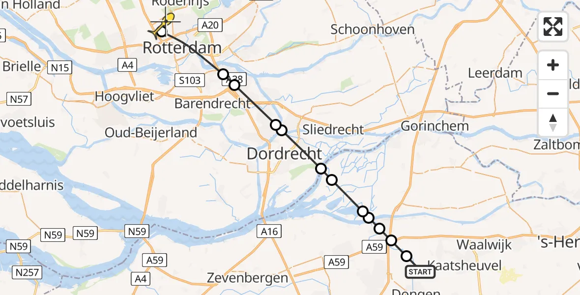 Routekaart van de vlucht: Lifeliner 2 naar Rotterdam The Hague Airport, Groenendijk