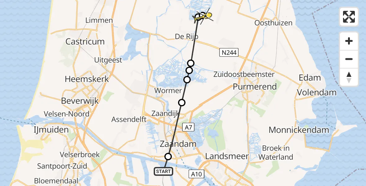 Routekaart van de vlucht: Lifeliner 1 naar Westbeemster, Kanaalkade