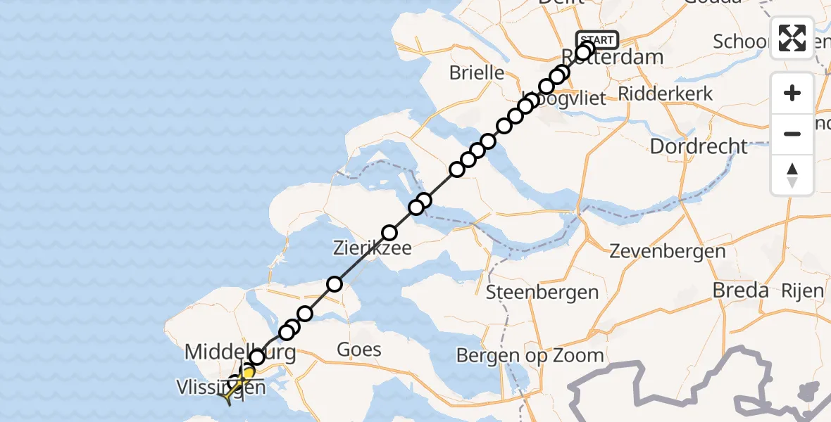 Routekaart van de vlucht: Lifeliner 2 naar Vlissingen, Fairoaksbaan