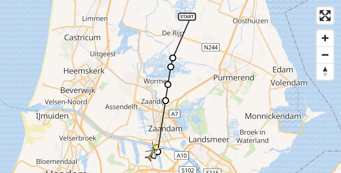 Routekaart van de vlucht: Lifeliner 1 naar Amsterdam Heliport, Wormerweg