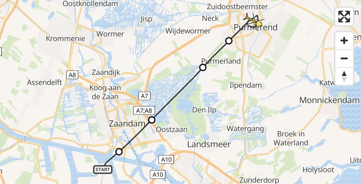 Routekaart van de vlucht: Lifeliner 1 naar Purmerend, Belangenvereniging tuinders Zaanderhorn