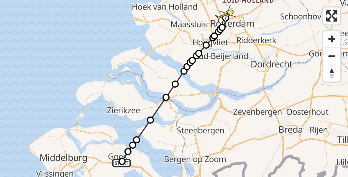 Routekaart van de vlucht: Lifeliner 2 naar Rotterdam The Hague Airport, Oostmolenweg