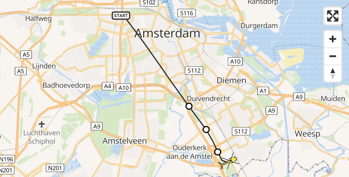 Routekaart van de vlucht: Lifeliner 1 naar Academisch Medisch Centrum (AMC), Theophilusstraat